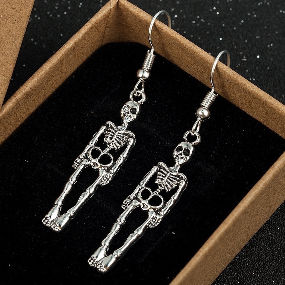 Antiqued Silver Skeleton Dangle Earrings